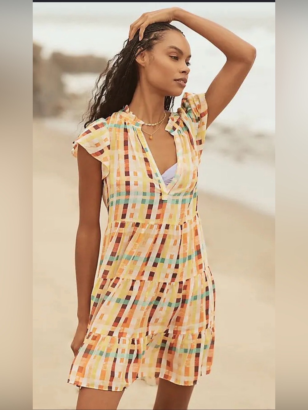 Anthropologie Yellow Multi-Color Plaid Swim Coverup Dress